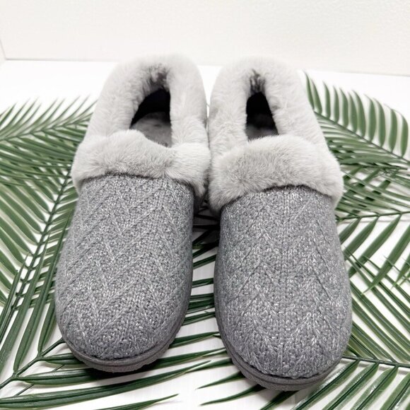 Skechers Cozy Lite Sparkle Knit Slippers Sweet Walk Grey Slip On Shoes Sz 8.5 M - Picture 2 of 12